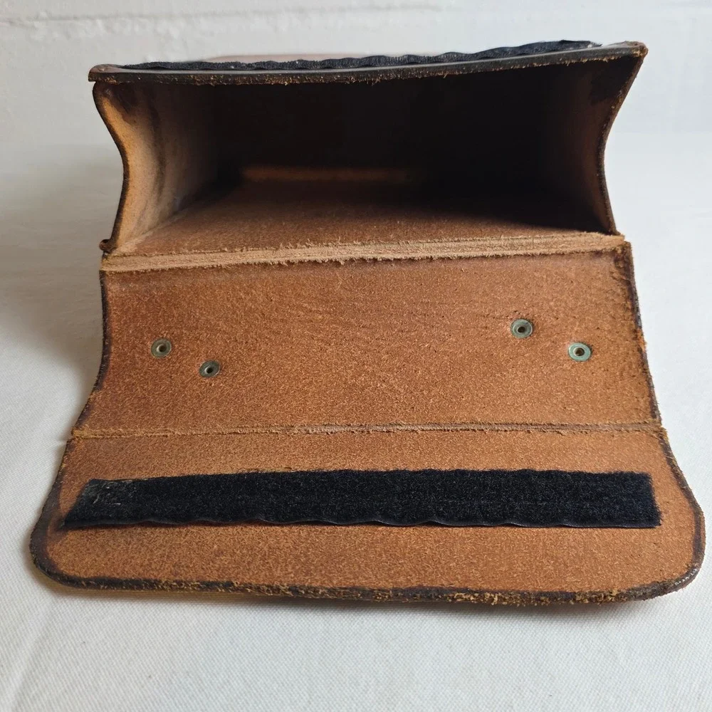 Vintage Handmade Leather Satchel Boxy Field Bag Cognac Brown Hand Stitched